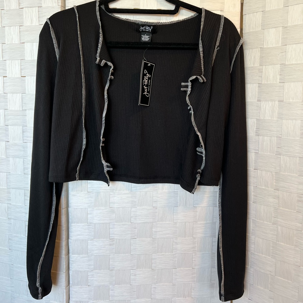 NWT Just Polly New York Black Top -Cardigan